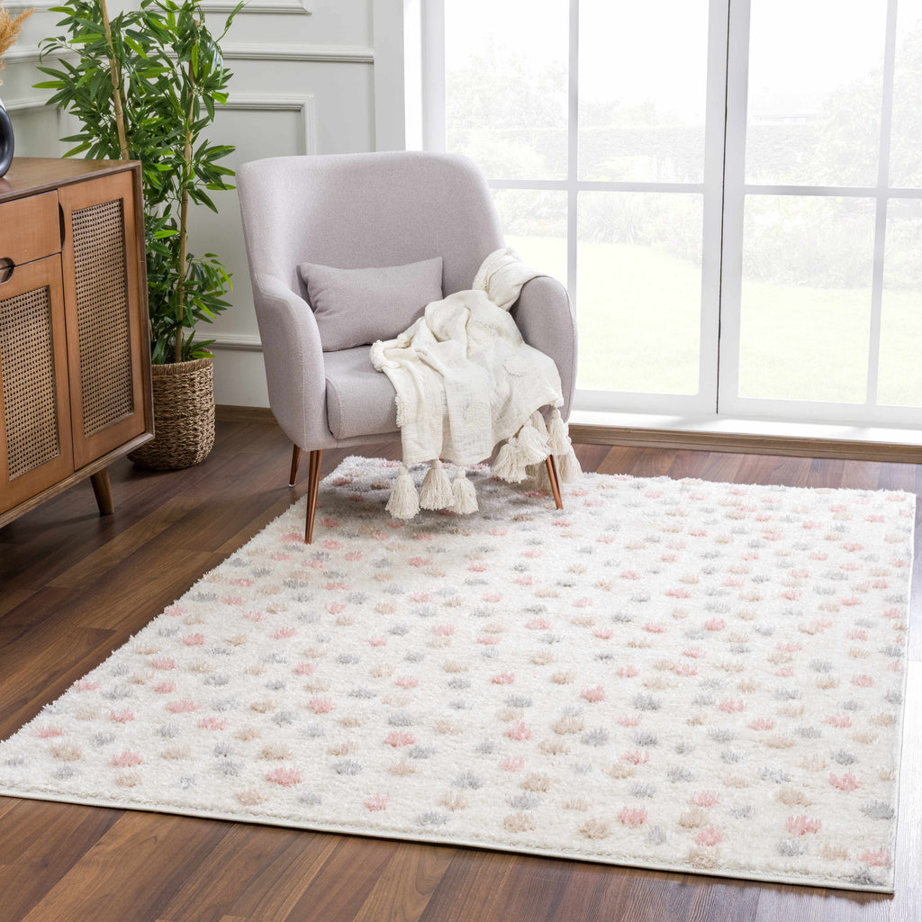 Cansu Pink Cream Dotted Area Rug – Stylish Washable Soft Carpet