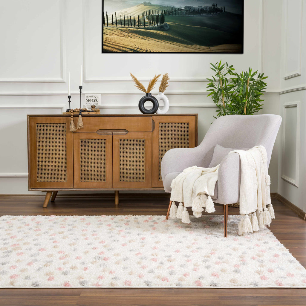 Cansu Pink Cream Dotted Area Rug – Stylish Washable Soft Carpet