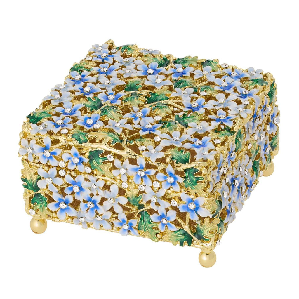 Daphne Blue & Green Enamel Floral Keepsake Box