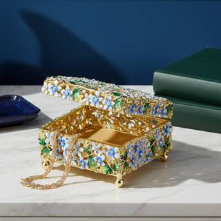 Daphne Blue & Green Enamel Floral Keepsake Box
