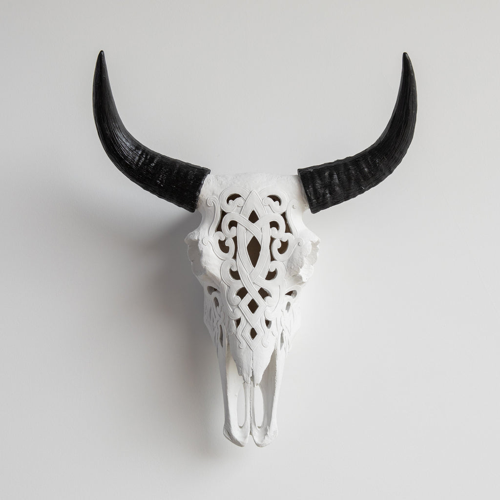 Artisan-Carved Faux Cow Skull Wall Decor