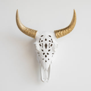 Artisan-Carved Faux Cow Skull Wall Decor
