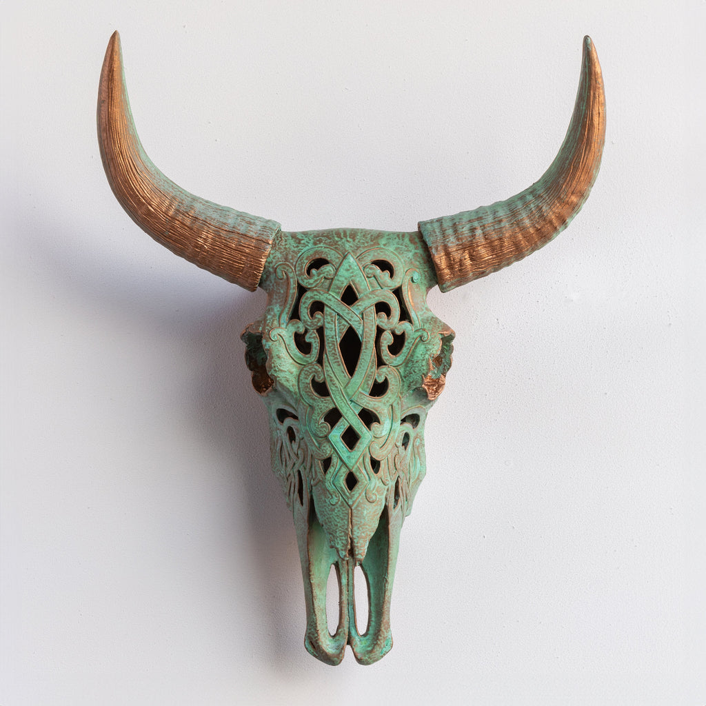Artisan-Carved Faux Cow Skull Wall Decor