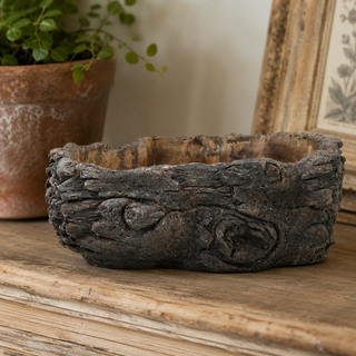 Cement Log Planter with Realistic Wood Texture