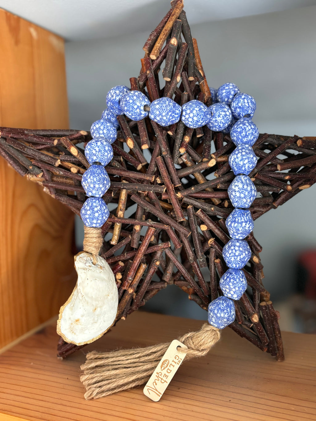 Coastal Grandmother Sea Glass Garland with 18K Gold Oyster