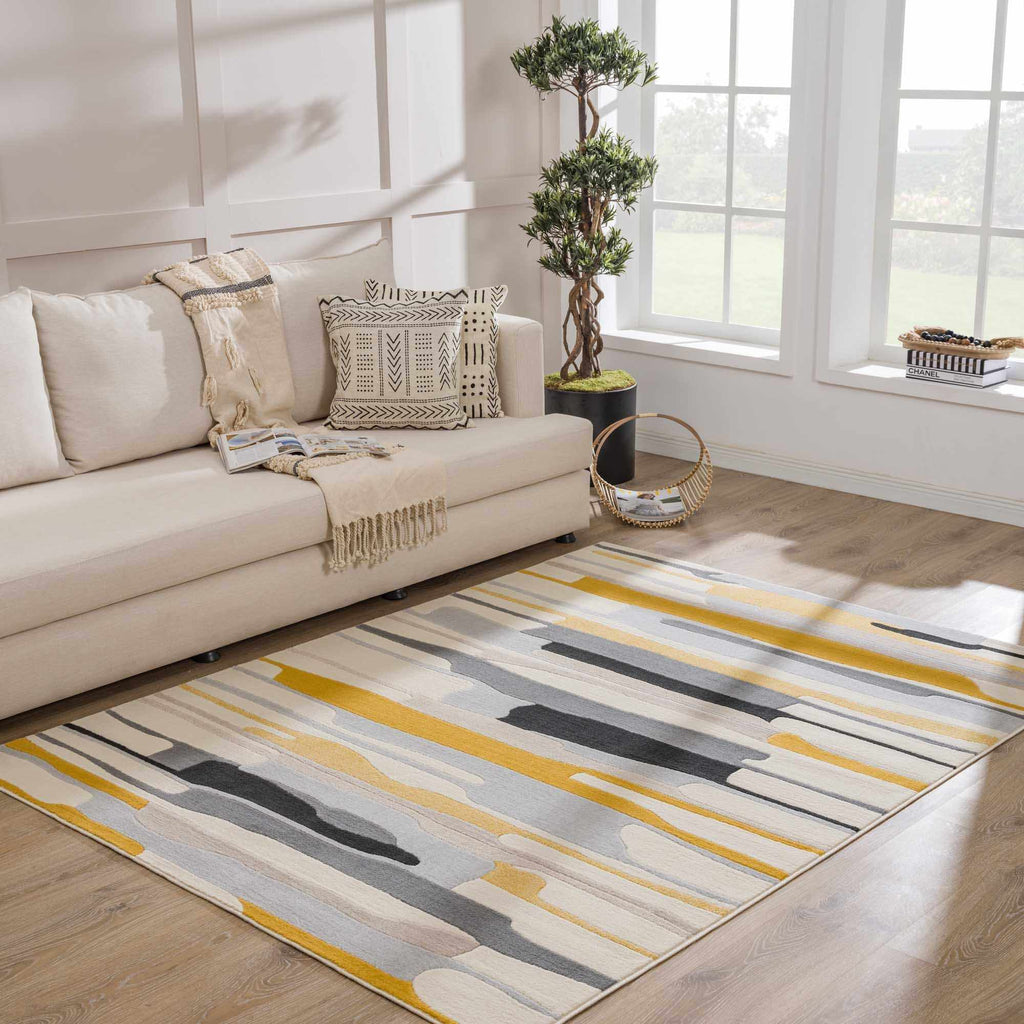 Southfields Mustard Modern Rug – Bold Contemporary Area Carpet