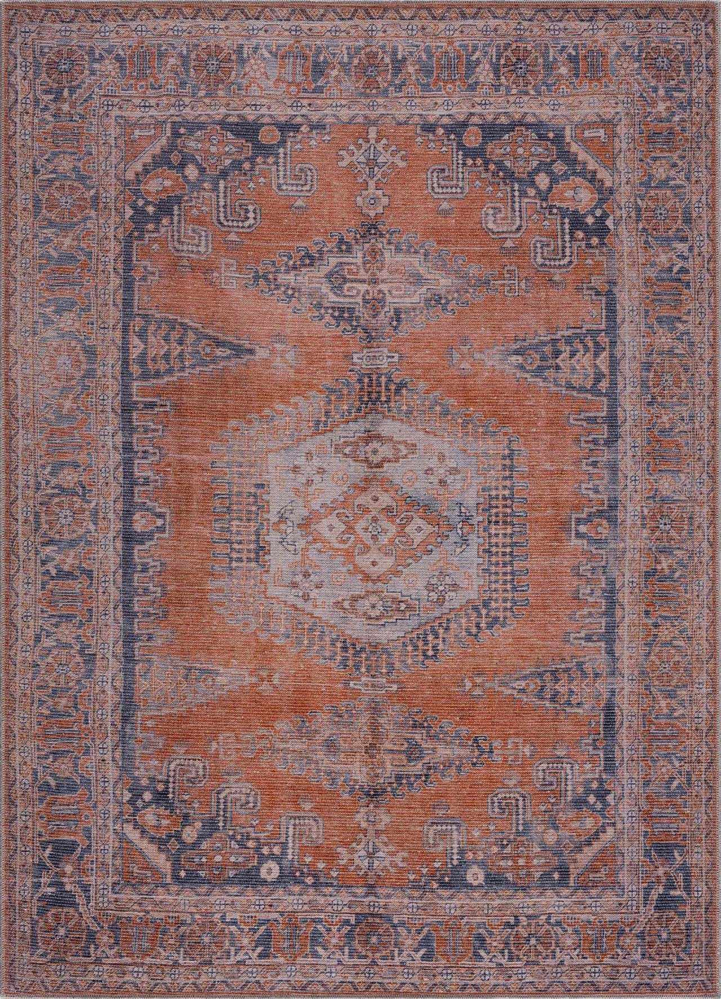 Taber Burnt Orange Persian Style Rug – Traditional Washable Vintage Carpet