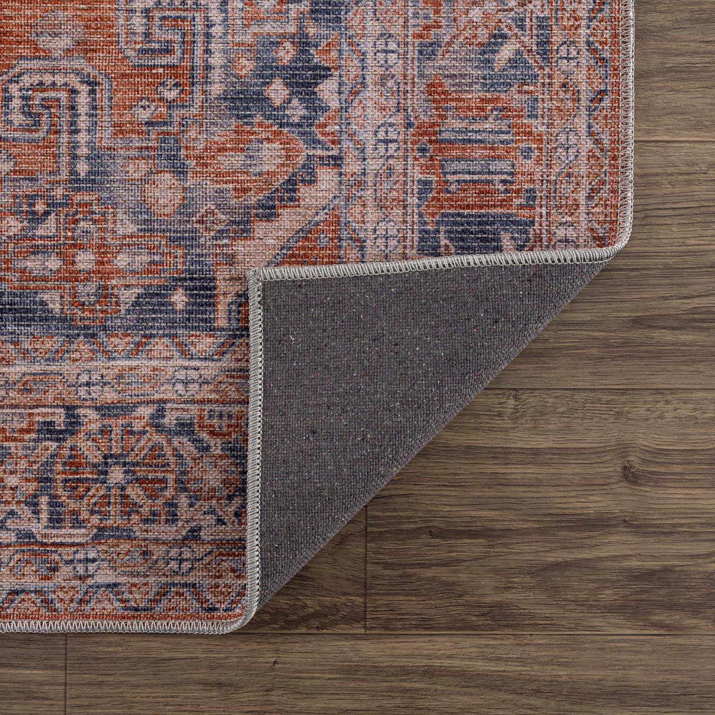 Taber Burnt Orange Persian Style Rug – Traditional Washable Vintage Carpet
