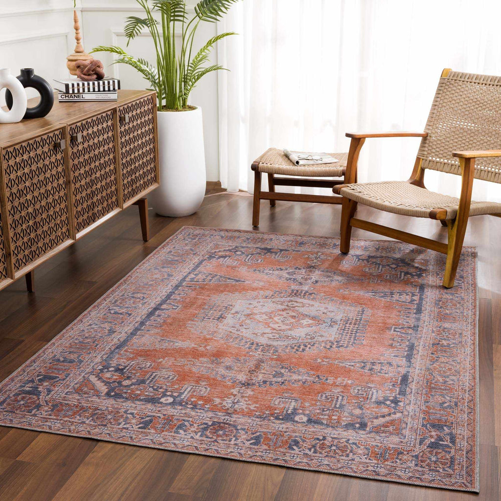 Taber Burnt Orange Persian Style Rug – Traditional Washable Vintage Carpet
