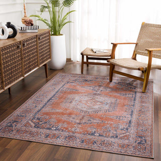 Taber Burnt Orange Persian Style Rug – Traditional Washable Vintage Carpet
