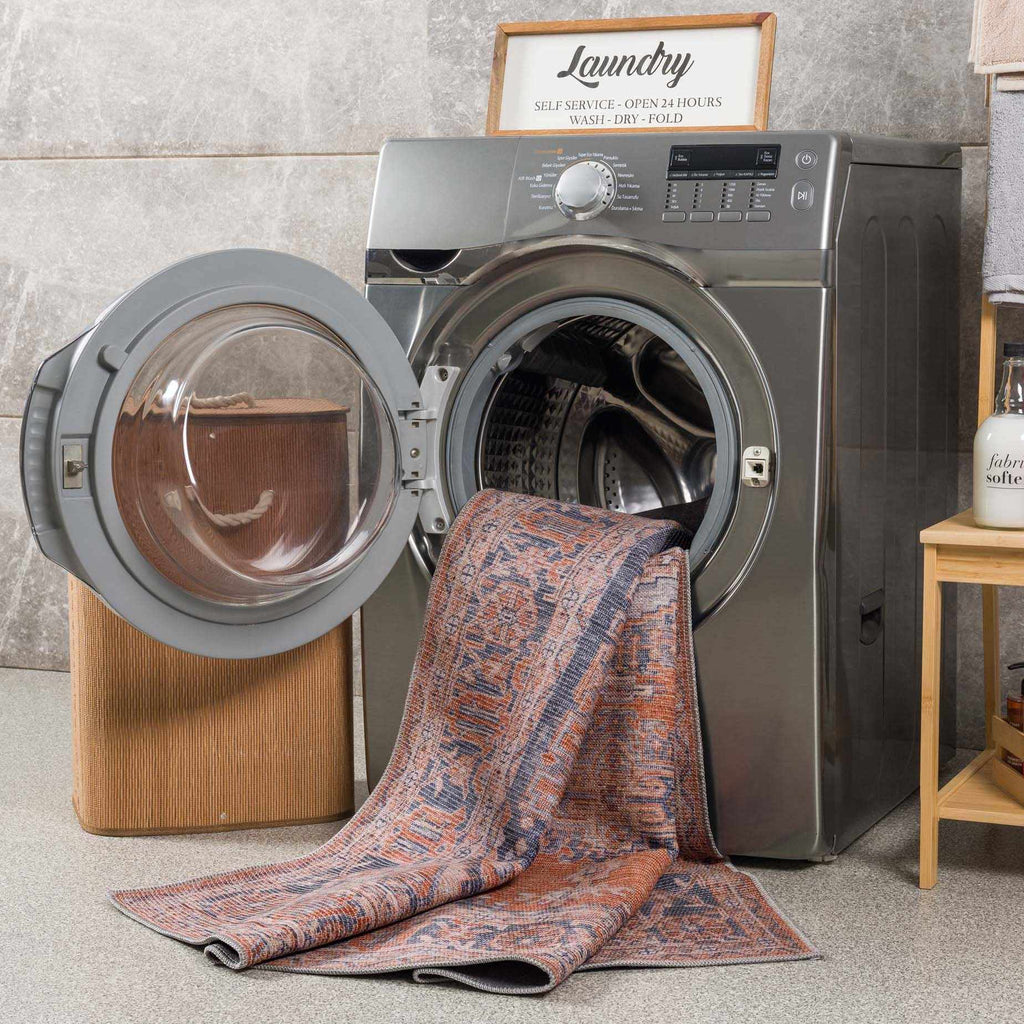 Taber Burnt Orange Persian Style Rug – Traditional Washable Vintage Carpet