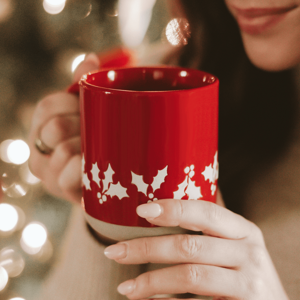 Holly 14 oz Red Stoneware Coffee Mug