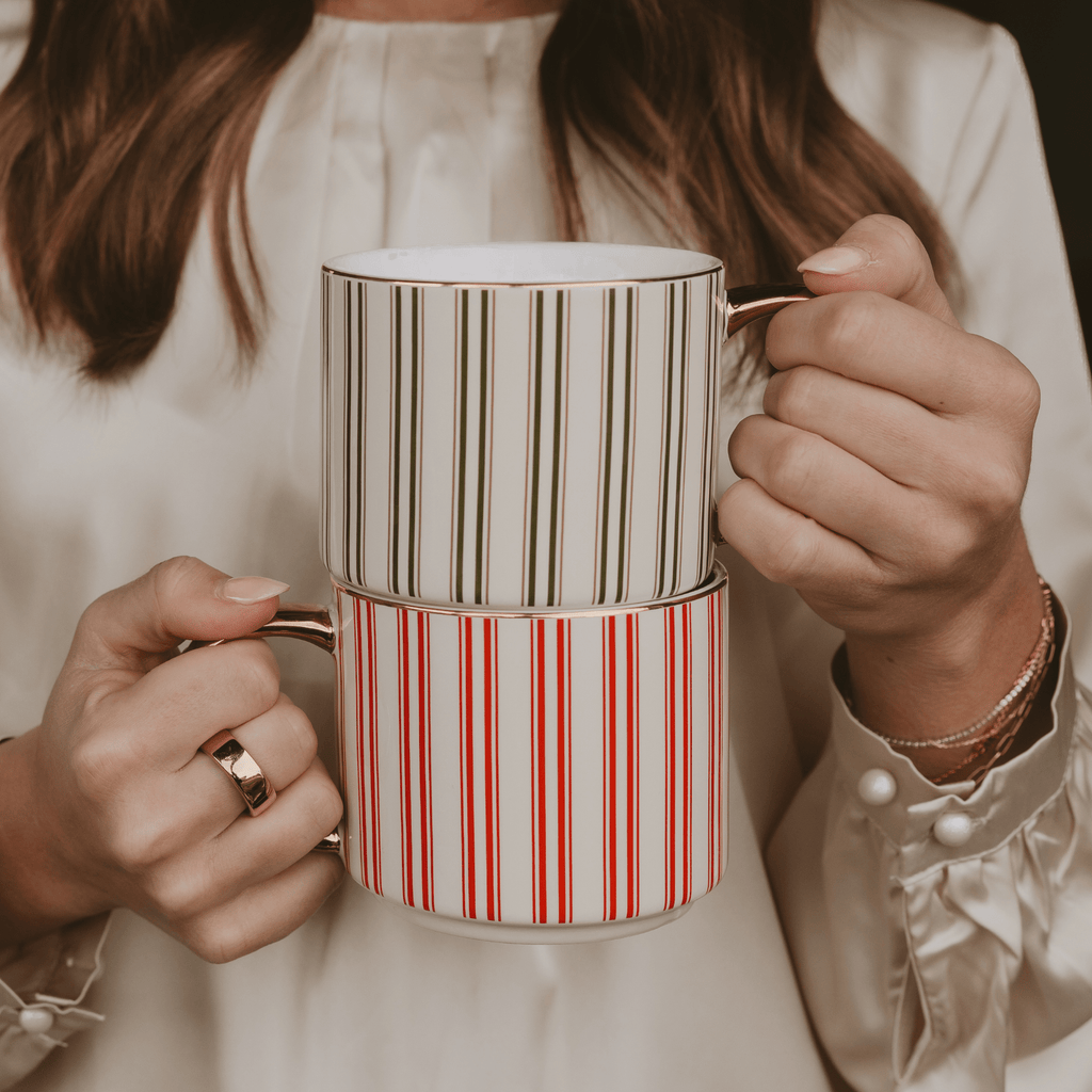 Green Stripe 14 oz Gold Handle Coffee Mug