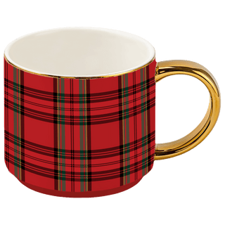 Red Plaid 14 oz Gold Handle Coffee Mug