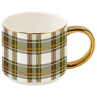 Green Plaid 14 oz Gold Handle Coffee Mug