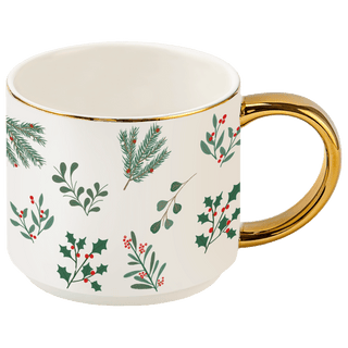 Holiday Greenery 14 oz Gold Handle Coffee Mug