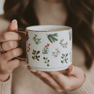 Holiday Greenery 14 oz Gold Handle Coffee Mug