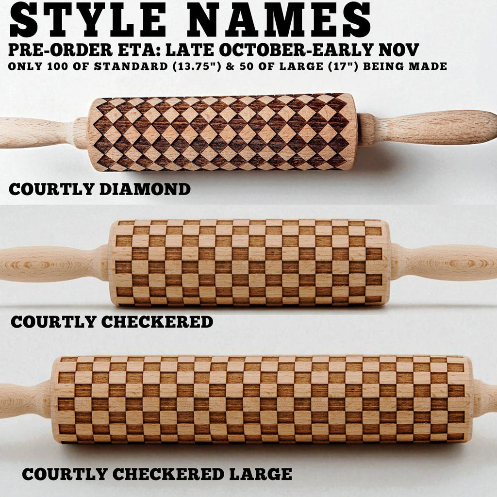 Courtly Checkered & Diamond Embossed Rolling Pin – Decorative Cookie Rolling Pin