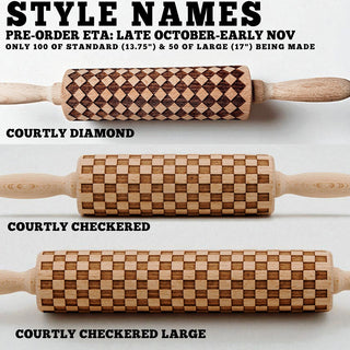 Courtly Checkered & Diamond Embossed Rolling Pin – Decorative Cookie Rolling Pin