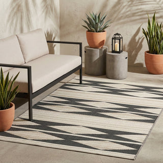 Cairo Natural & Black Geometric Reversible Outdoor Patio Rug