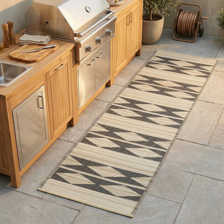 Cairo Natural & Black Geometric Reversible Outdoor Patio Rug
