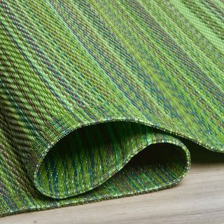 Cancun Green Striped Reversible Outdoor Patio Rug