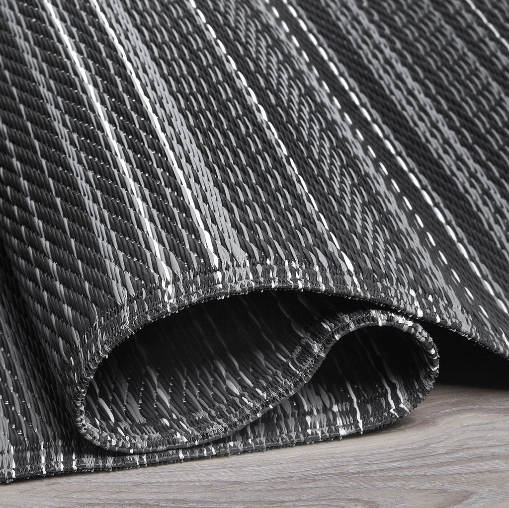 Cancun Midnight Striped Reversible Outdoor Patio Rug