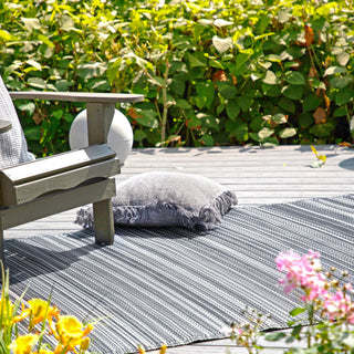 Cancun Midnight Striped Reversible Outdoor Patio Rug