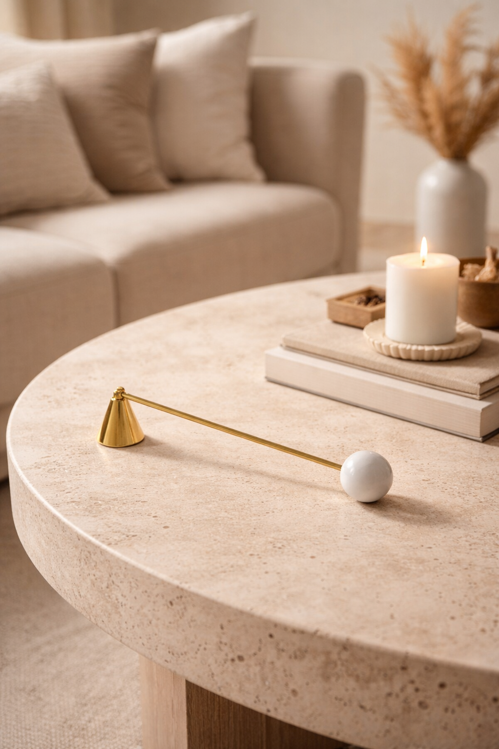 Brass & White Marble Candle Snuffer