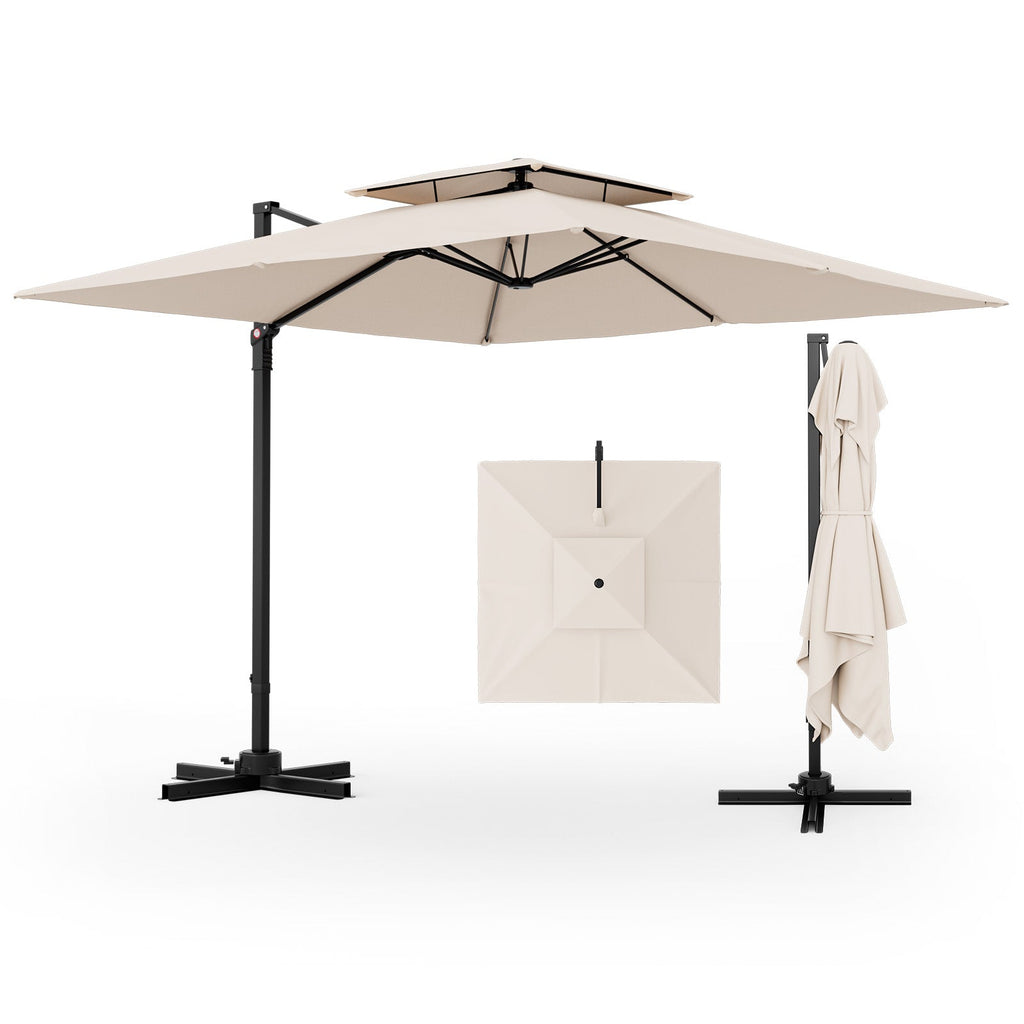 9.5-Foot Cantilever Patio Umbrella with 360° Rotation and Double-Vented Top