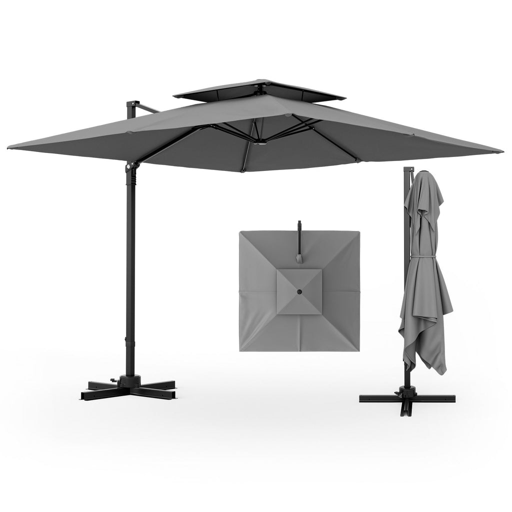 9.5-Foot Cantilever Patio Umbrella with 360° Rotation and Double-Vented Top