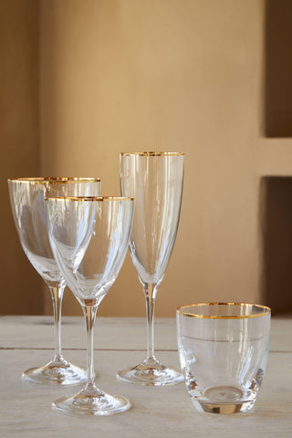 COSTA NOVA Sensa Water Glass 14 oz., Clear / Clear with Golden Rim – Classic Glassware for Daily Use