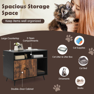 Hidden Cat Litter Box Enclosure with Storage Compartments and Scratcher
