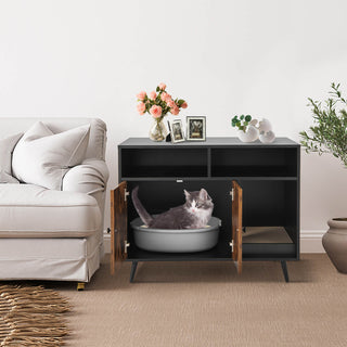 Hidden Cat Litter Box Enclosure with Storage Compartments and Scratcher