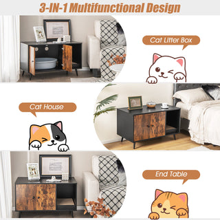 Hidden Cat Litter Box Enclosure with Double Doors and Scratcher