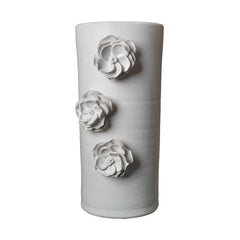 Catalina Flower Vase with Applied Flowers, Matte White – Handmade Italian Ceramic Vase