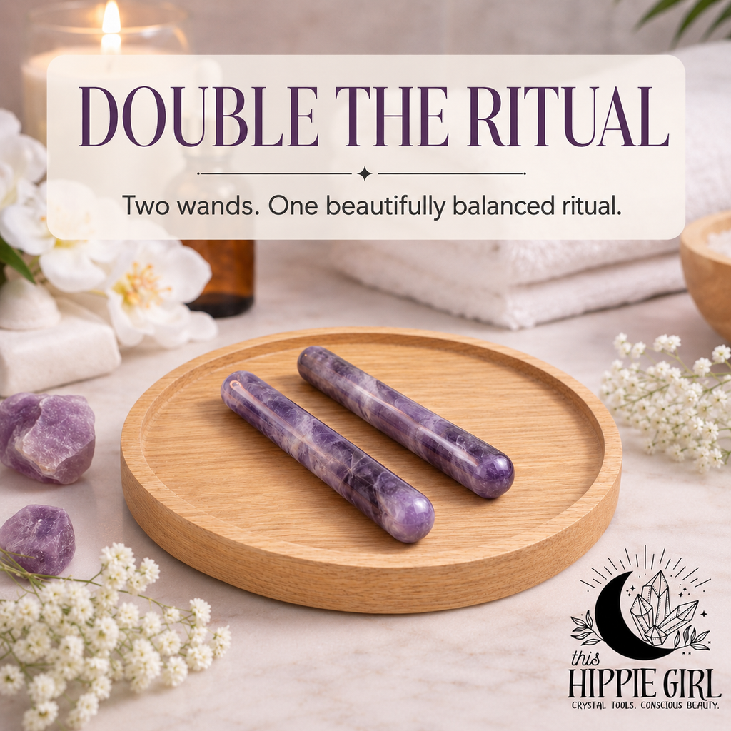 Amethyst Massage Wand Duo – Set of 2 Crystal Face & Body Massage Tools