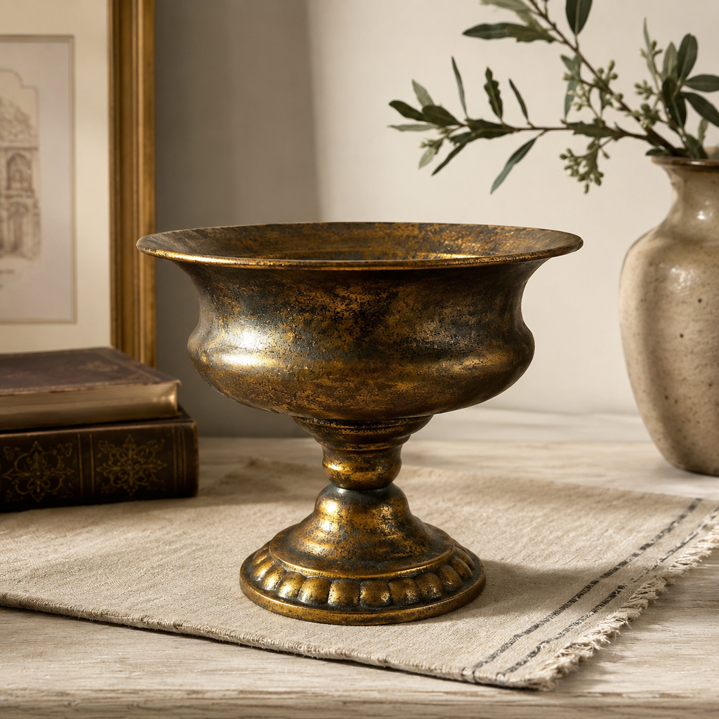Aged Bronze-Gold Pedestal Urn Planter