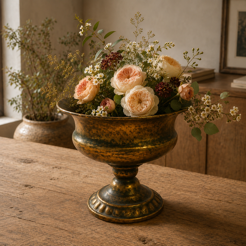 Aged Bronze-Gold Pedestal Urn Planter