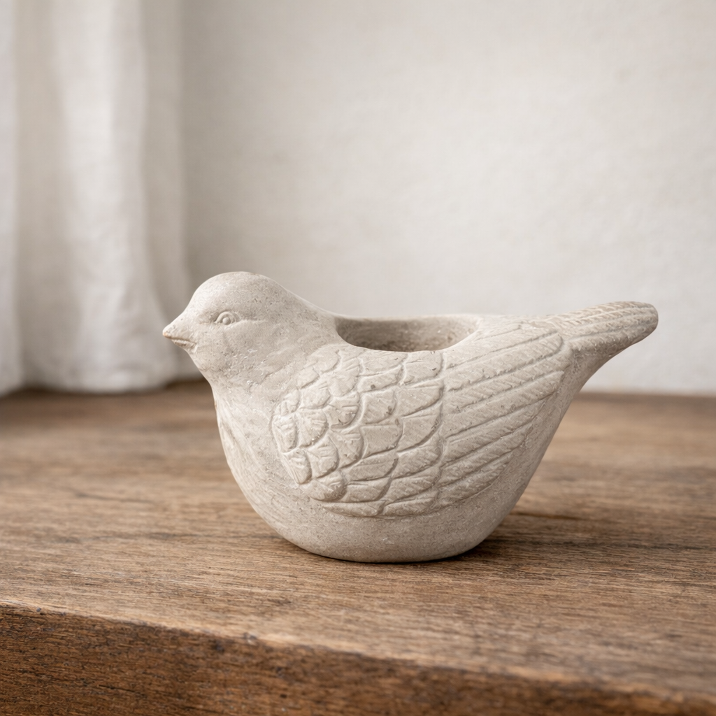Distressed Stone-Finish Bird Candle Holder