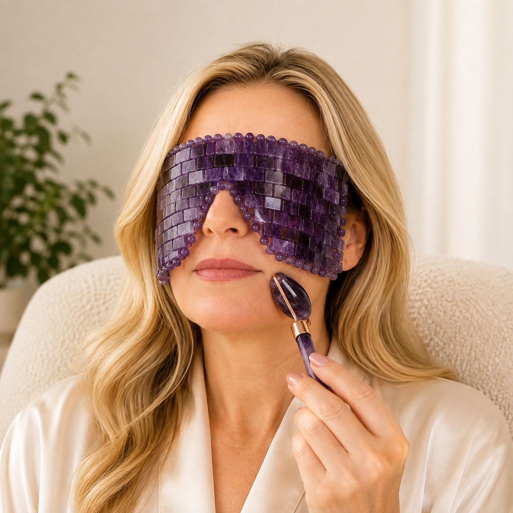 Midnight Amethyst Crystal Spa Gift Set – Eye Mask, Gua Sha & Facial Roller