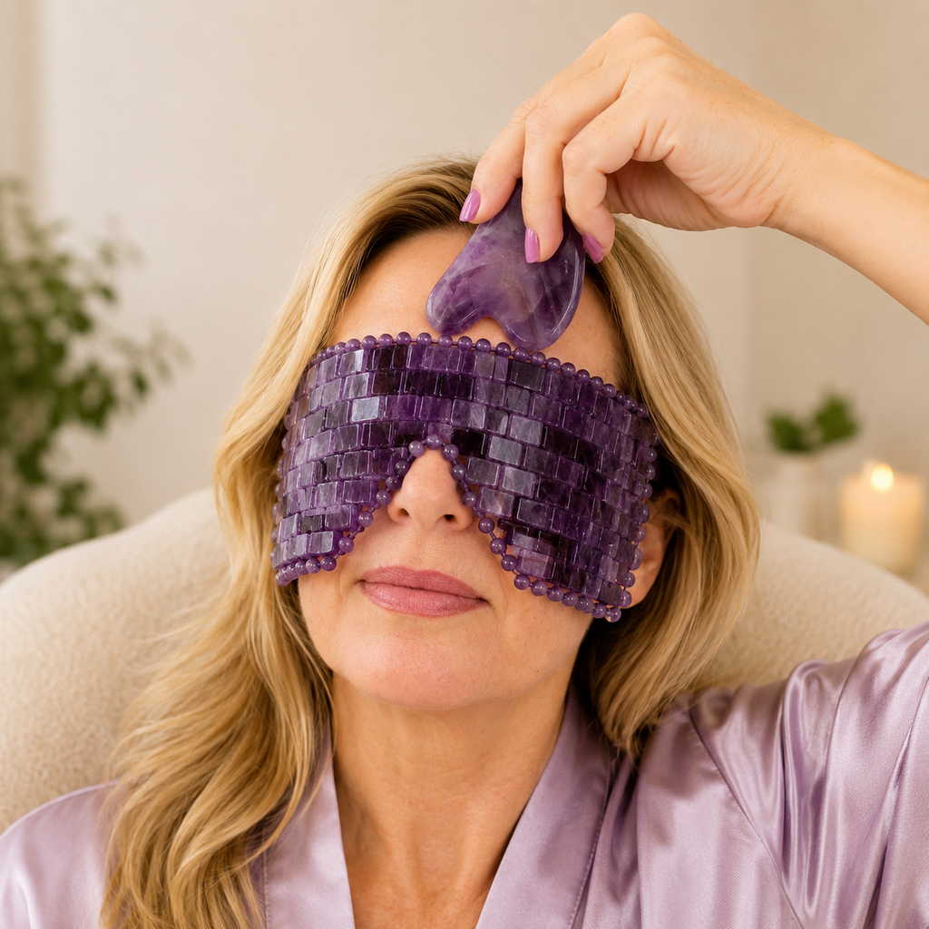 Midnight Amethyst Crystal Spa Gift Set – Eye Mask, Gua Sha & Facial Roller