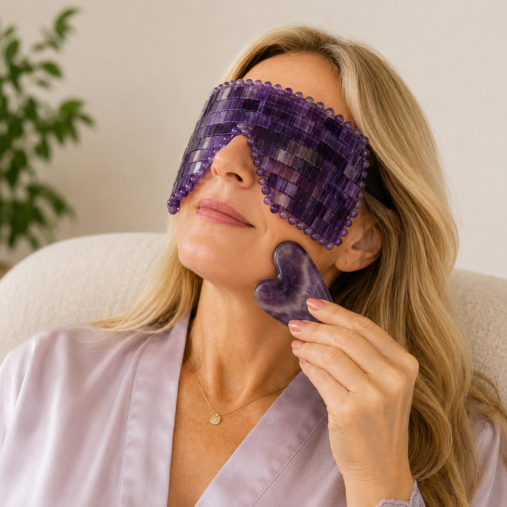 Midnight Amethyst Crystal Spa Gift Set – Eye Mask, Gua Sha & Facial Roller