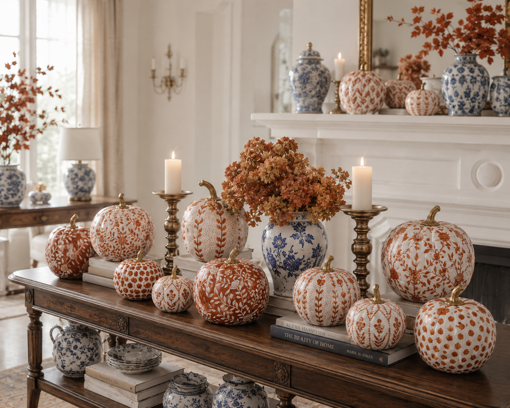 Rusty Red Chevron Hand-Painted Metal Pumpkin – 4-Inch