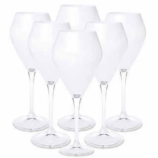Set of 6 White V-Shaped Wine Glasses with Clear Stem