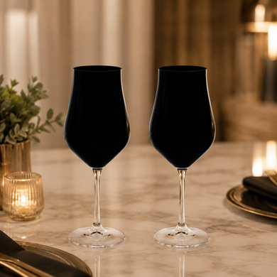Set of 6 Black Wine Glasses with Clear Stem