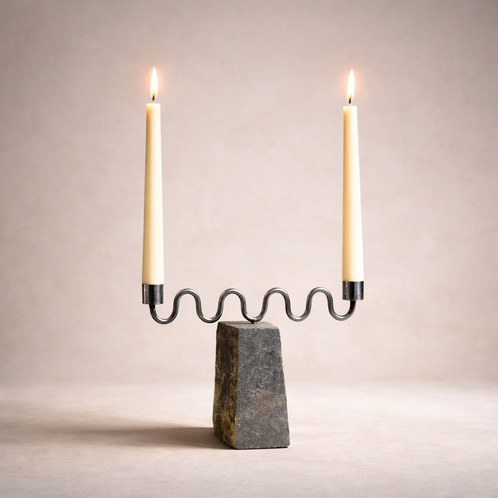 Aria River Rock & Iron Taper Candle Holder
