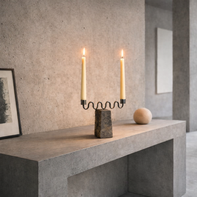 Aria River Rock & Iron Taper Candle Holder