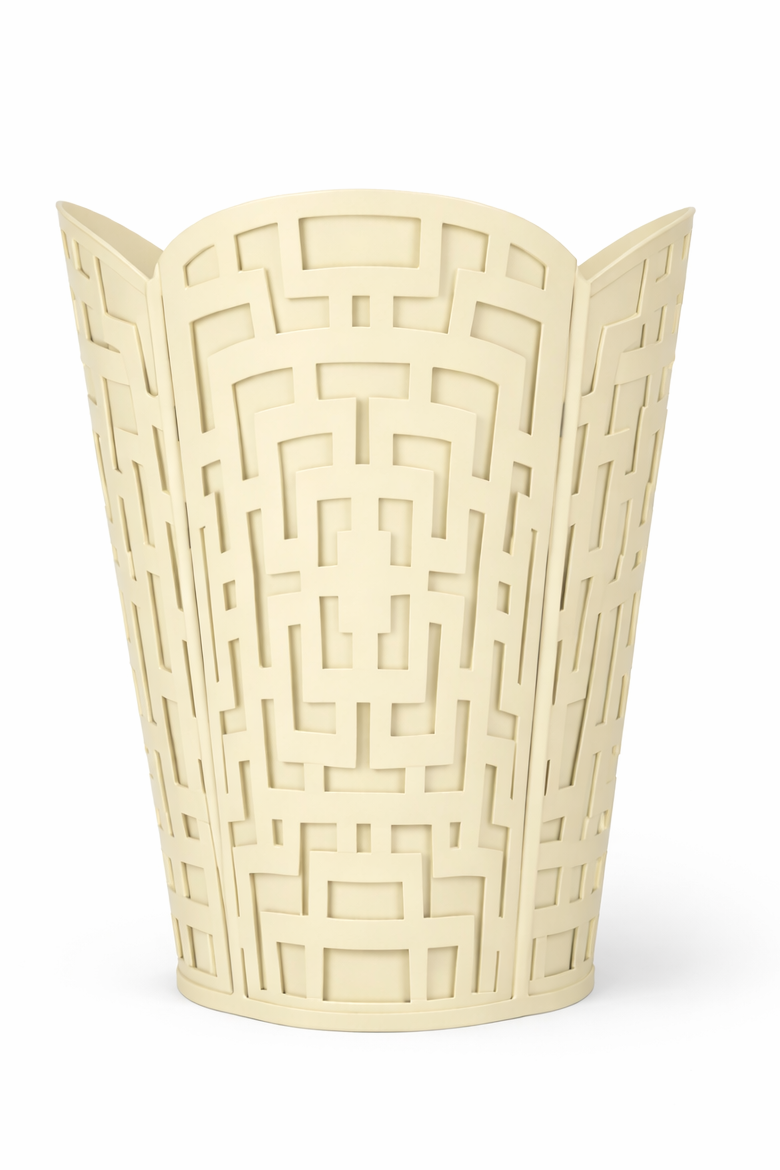 Cream Fretwork Wastepaper Basket & Tissue Holder | Elegant Bath Décor