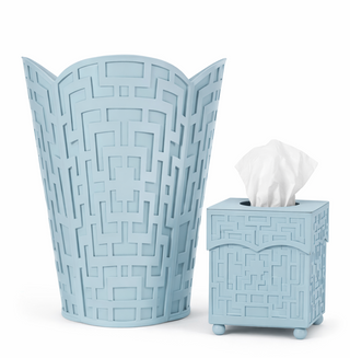 Slate Blue Fretwork Wastepaper Basket & Tissue | Classic Bath Décor